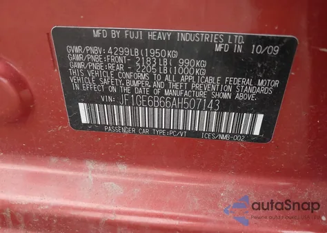 2010 Subaru Impreza 2.5I Premium from USA, damaged, VIN JF1GE6B66AH507143